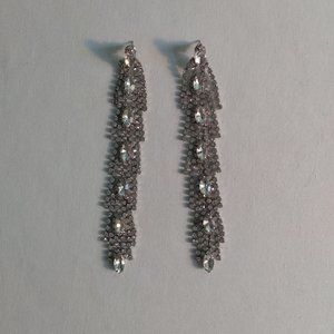 Beautiful Silver Crystal Dangling Chandelier Earrings